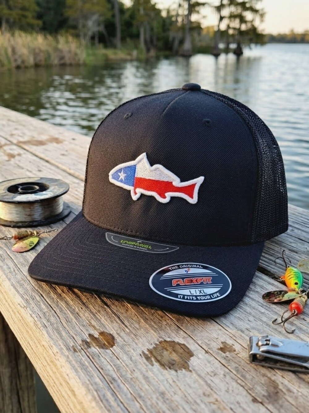 Texas Pride Flag Fish Trucker Hat Retro Fishing Flexfit Mesh Snapback Cap Redfis